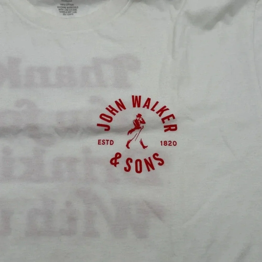 John Walker & Sons Men's T-Shirt White Red Thank You For Drinking with Us Size L
